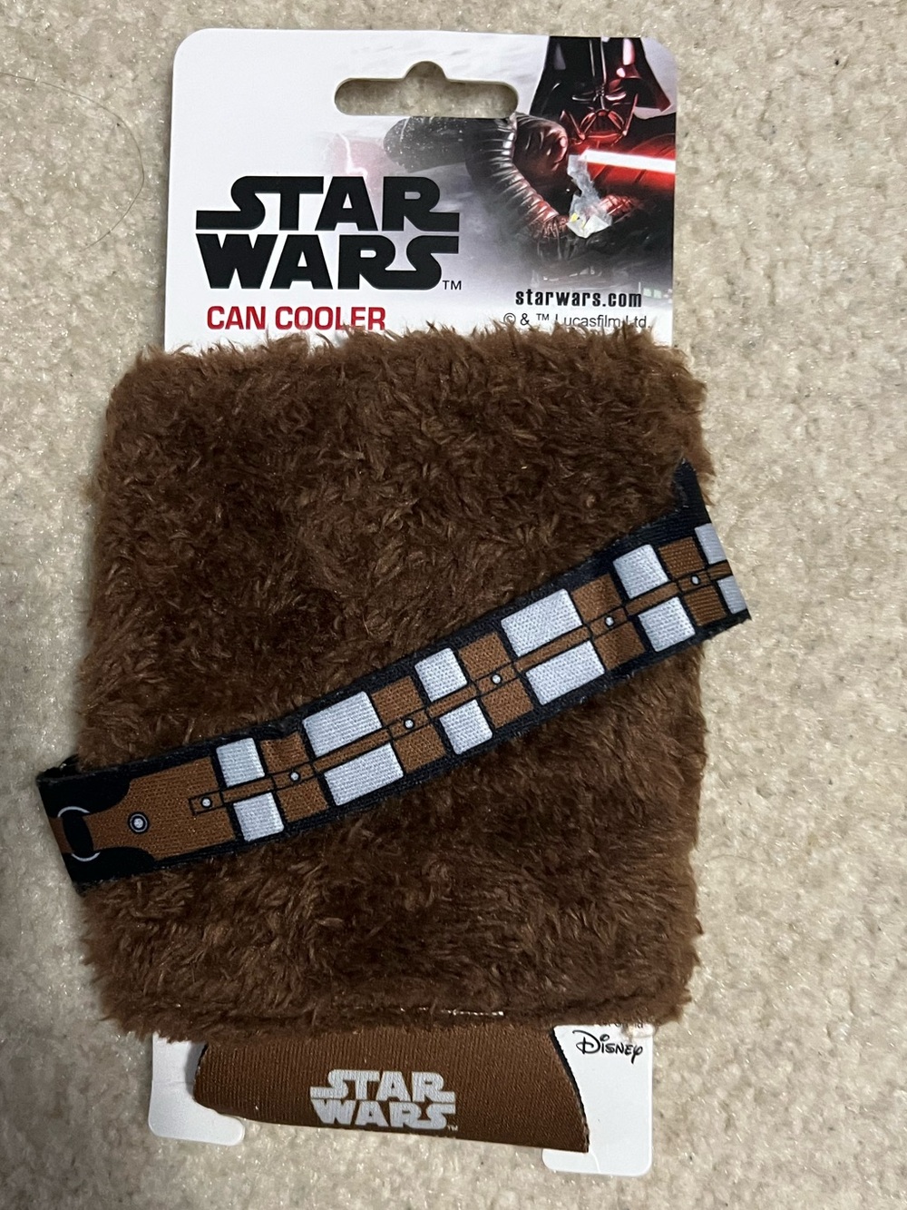 Star Wars Chewbacca Fuzzy Brown Kids Can Cooler with Belt Detail